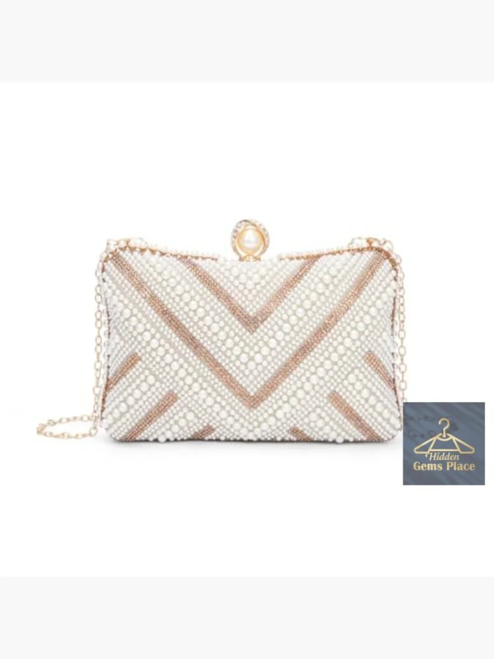 Pearl Clutch Purse Women's Evening Handbag with Chain for Wedding